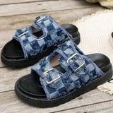 Raw Edge Checkered Cloth Buckle Sandals - Trendsi - Flyclothing LLC