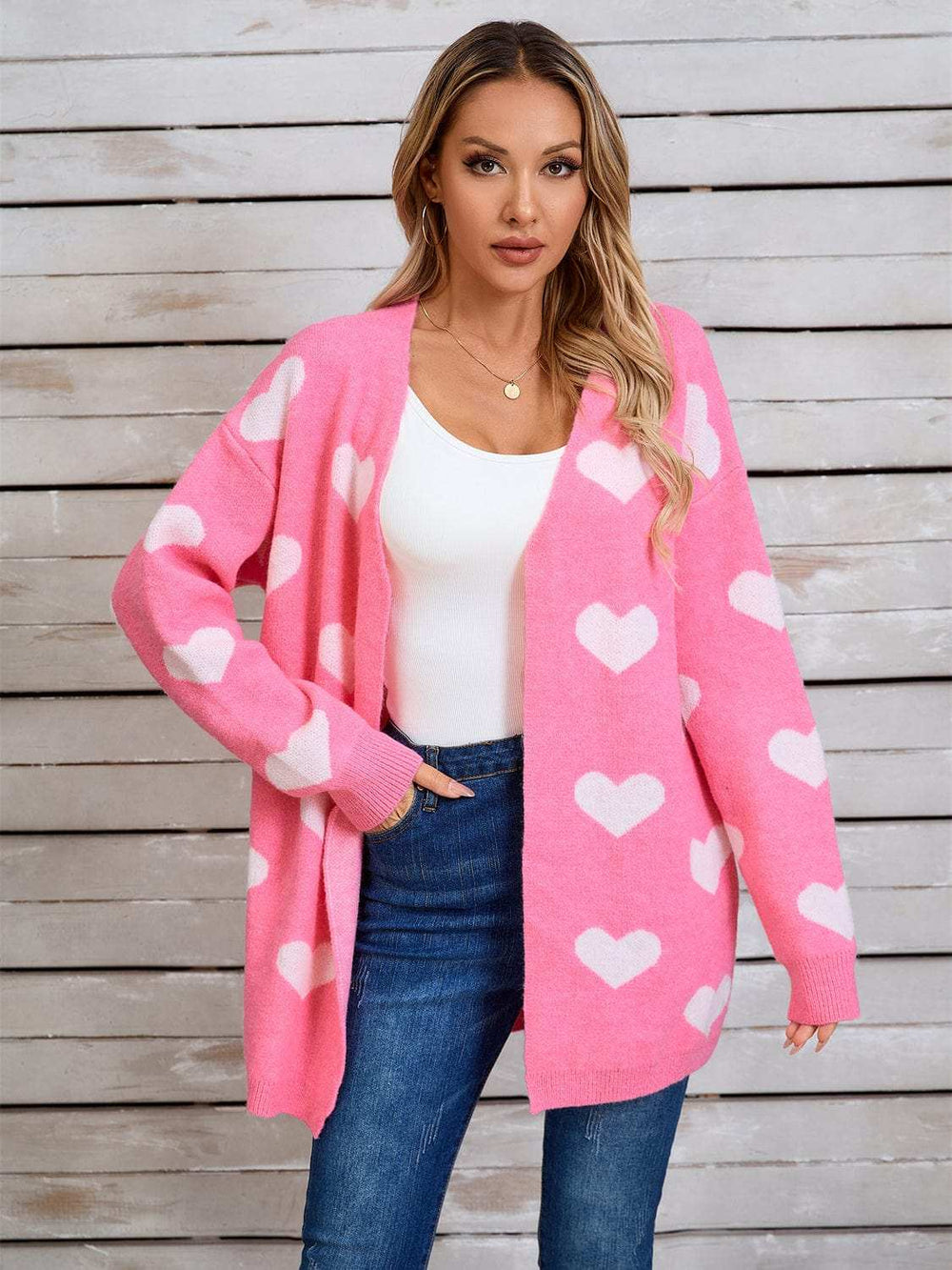 Angel Wings Heart Open Front Long Sleeve Cardigan - Trendsi - Flyclothing LLC