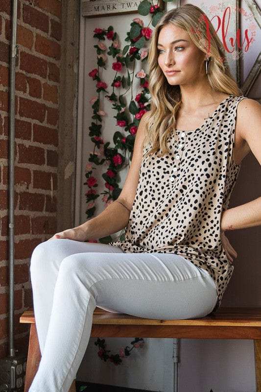 Heimish Full Size Front Button Animal Print Sleeveless Top Plus Size - Trendsi - Flyclothing LLC