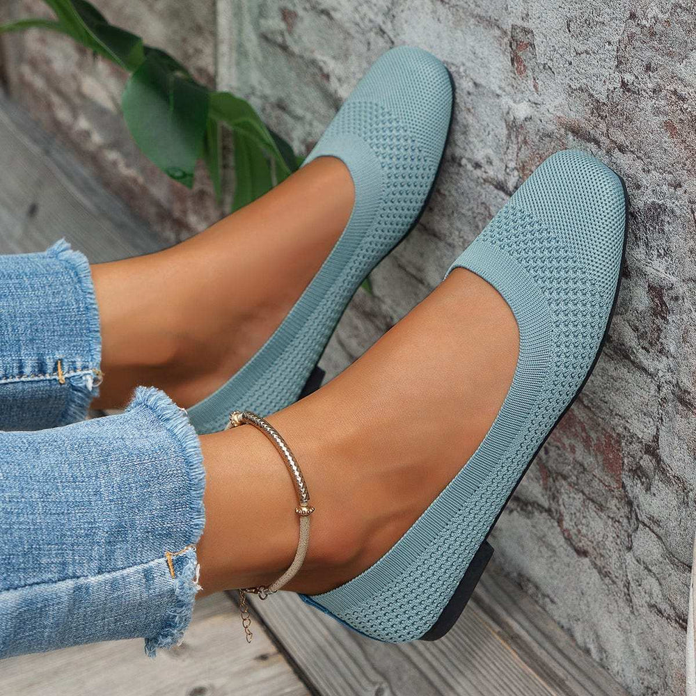 Square Toe Solid Color Mesh Slip-Ons - Trendsi - Flyclothing LLC