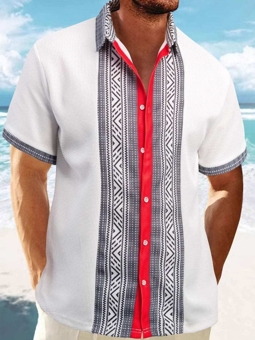 Men's Full Size Contrast Button Down Short Sleeve Shirt Plus Size - Trendsi - Flyclothing LLC