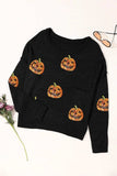 Pumpkin Round Neck Long Sleeve Knit Top - Trendsi - Flyclothing LLC