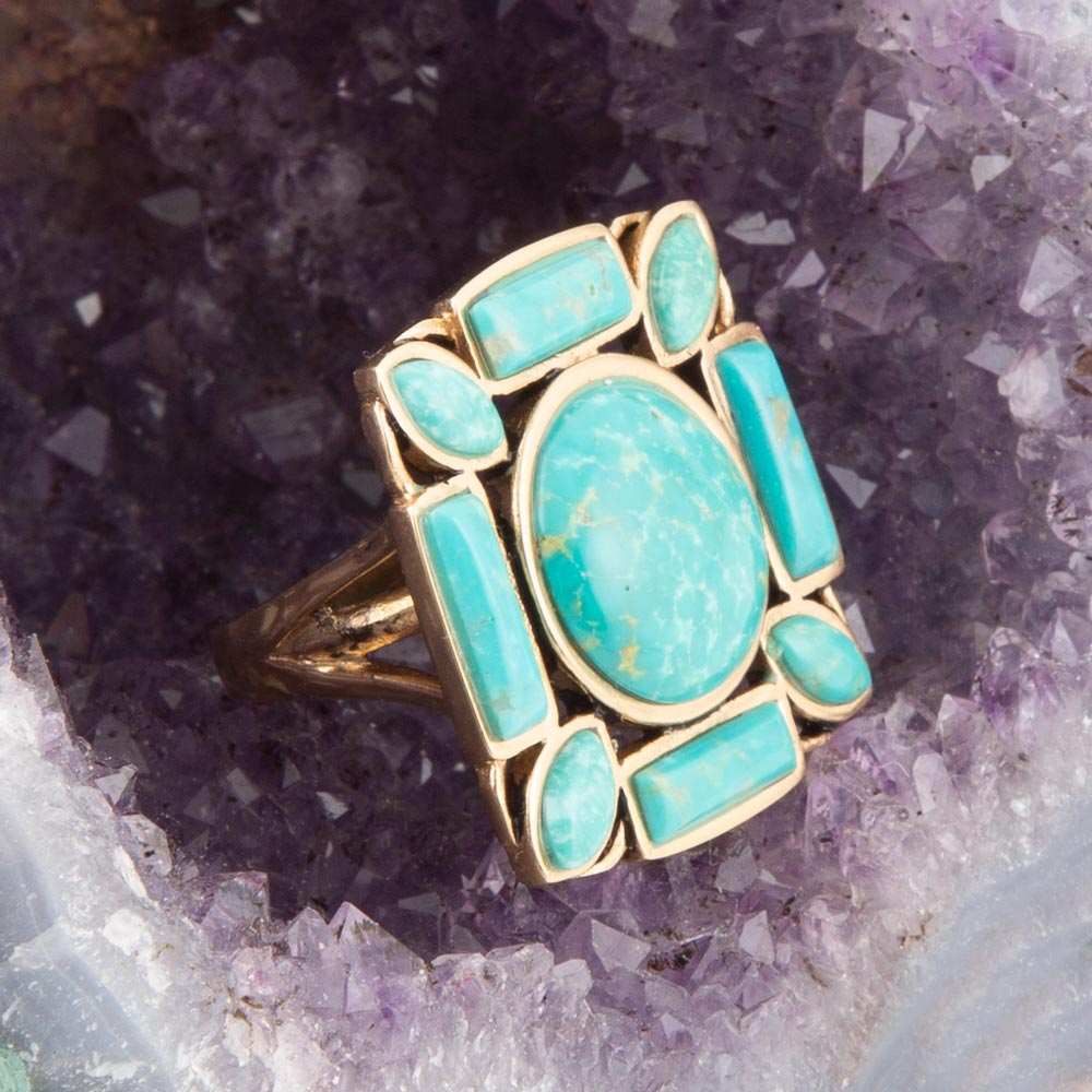 Deco Green Turquoise Golden Statement Ring - Barse Jewelry - Flyclothing LLC