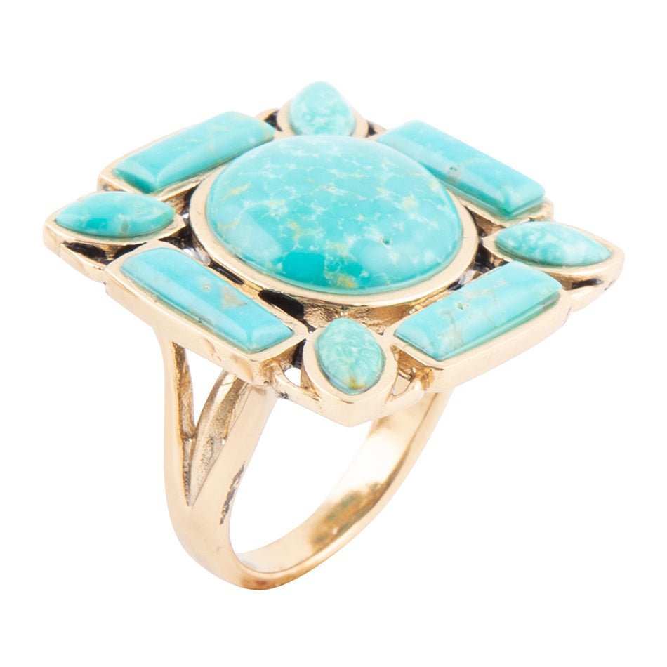 Deco Green Turquoise Golden Statement Ring - Barse Jewelry - Flyclothing LLC