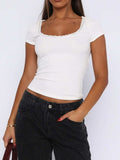 Lace Detail Scoop Neck Short Sleeve T-Shirt - Trendsi - Flyclothing LLC