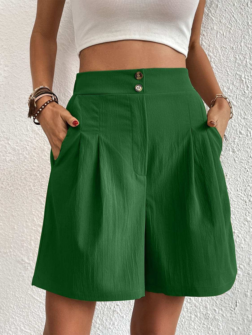 Pocketed Half Elastic Waist Shorts - Trendsi - Flyclothing LLC