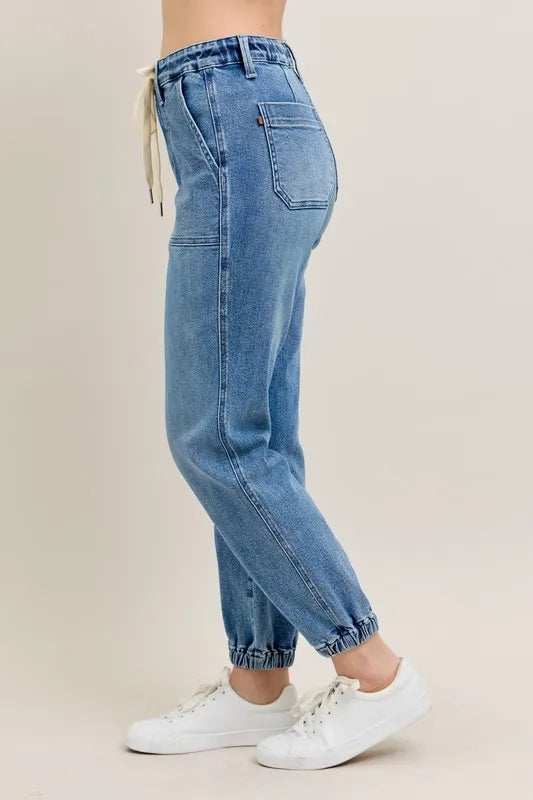 Judy Blue Full Size High Waist Denim Jogger Plus Size - Trendsi - Flyclothing LLC