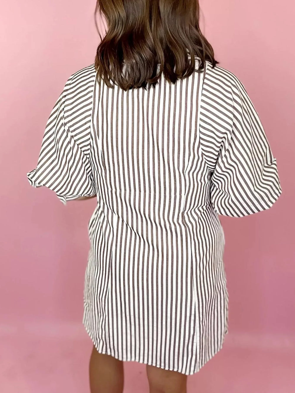 Striped Tie Waist Shirt Dress - Trendsi - Flyclothing LLC