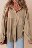 Waffle-Knit Collared Neck Long Sleeve Shacket - Trendsi - Flyclothing LLC
