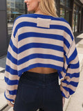 Striped Dropped Shoulder Long Sleeve Sweater - Trendsi - Flyclothing LLC