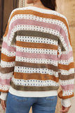 Striped Round Neck Hollowed Sweater - Trendsi - Flyclothing LLC