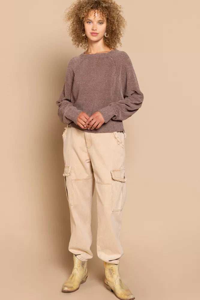 POL Round Neck Backless Sweater with Ribbed Edge - Trendsi - Flyclothing LLC