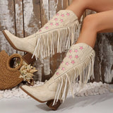 Star Fringe Block Heel Boots - Trendsi - Flyclothing LLC