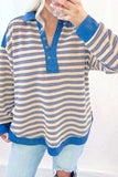 Striped Johnny Collar Long Sleeve Sweatshirt - Trendsi - Flyclothing LLC