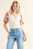 And The Why Full Size Floral Print Textured Sleeve Knit Top - Trendsi - Flyclothing LLC