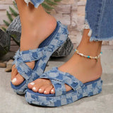 Checkered Raw Hem Open Toe Platform Sandals - Trendsi - Flyclothing LLC