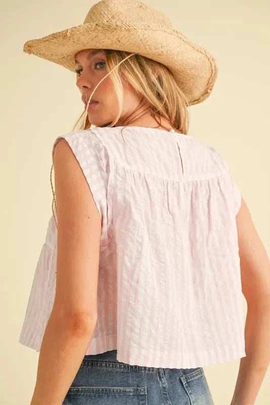 Aemi+Co Ruched Striped Round Neck Sleeveless Top - Trendsi - Flyclothing LLC