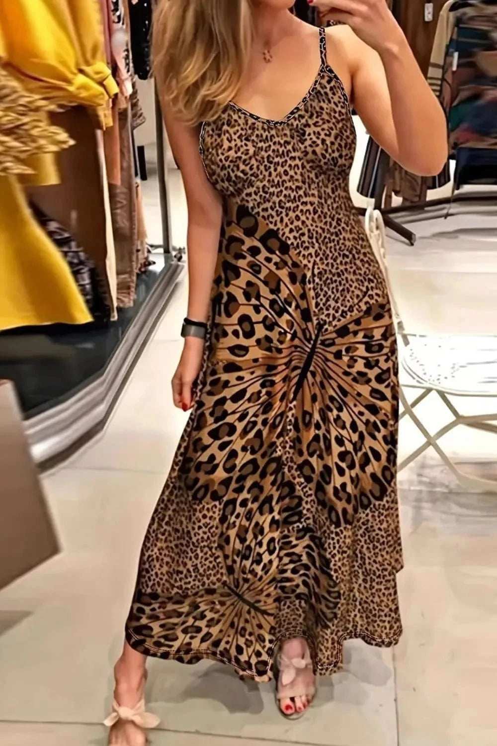 Butterfly Leopard Maxi Cami Dress - Trendsi - Flyclothing LLC