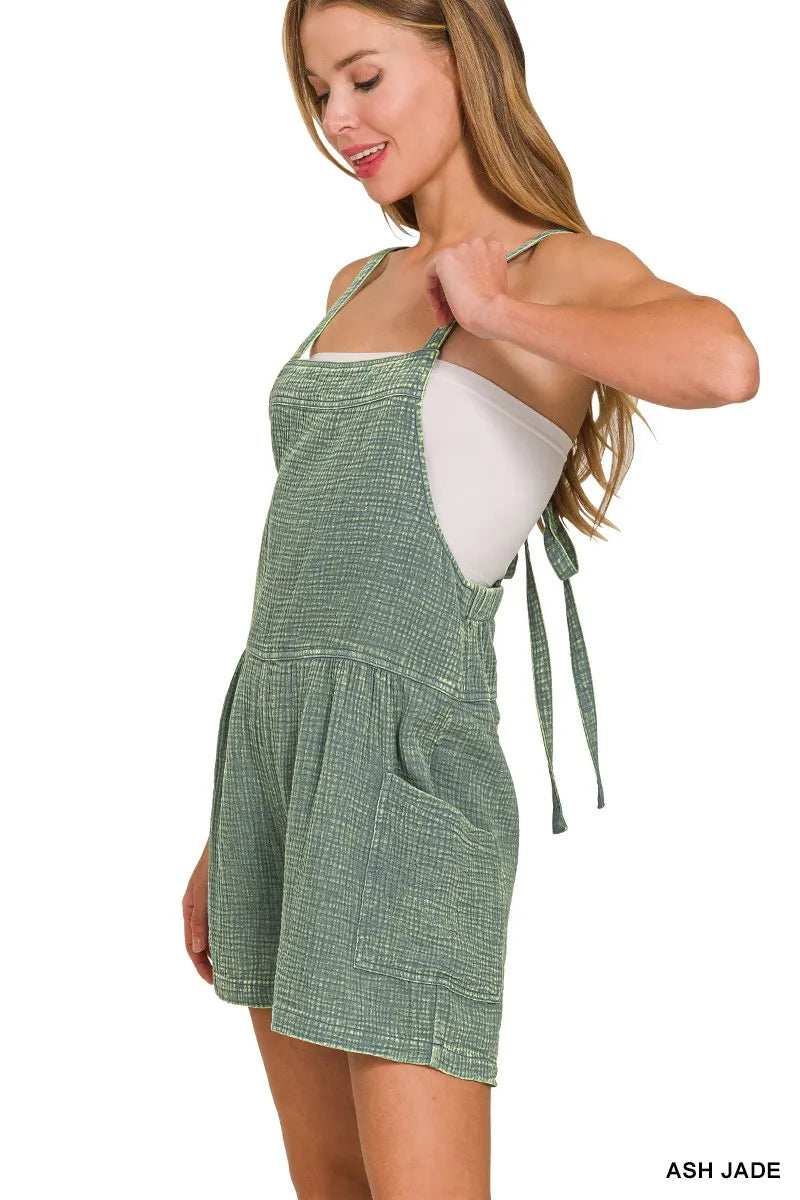 Zenana Washed Double Gauze Tie Back Rompers - Trendsi - Flyclothing LLC