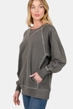 Zenana Round Neck Long Sleeve Sweatshirt - Trendsi - Flyclothing LLC