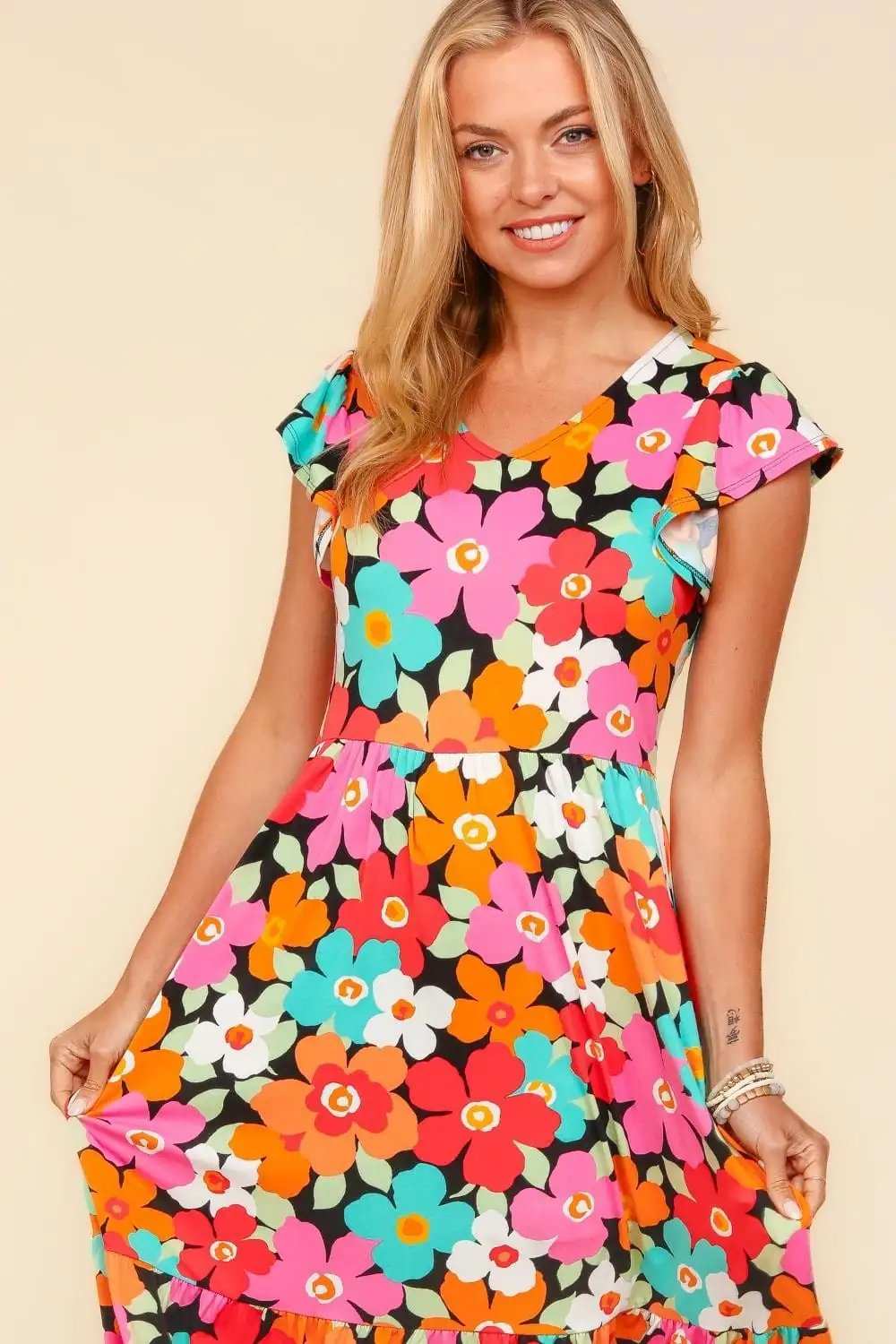Haptics Floral Midi Dress with Side Pockets - Trendsi - Flyclothing LLC