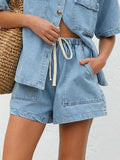 Elastic Waist Denim Shorts - Trendsi - Flyclothing LLC