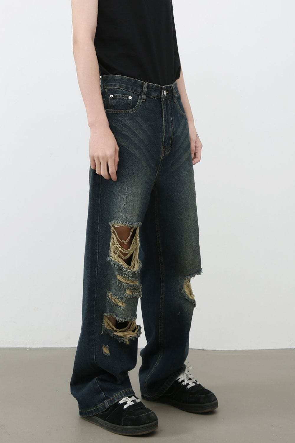 Men's Distressed Wide Leg Jeans - Trendsi - Flyclothing LLC
