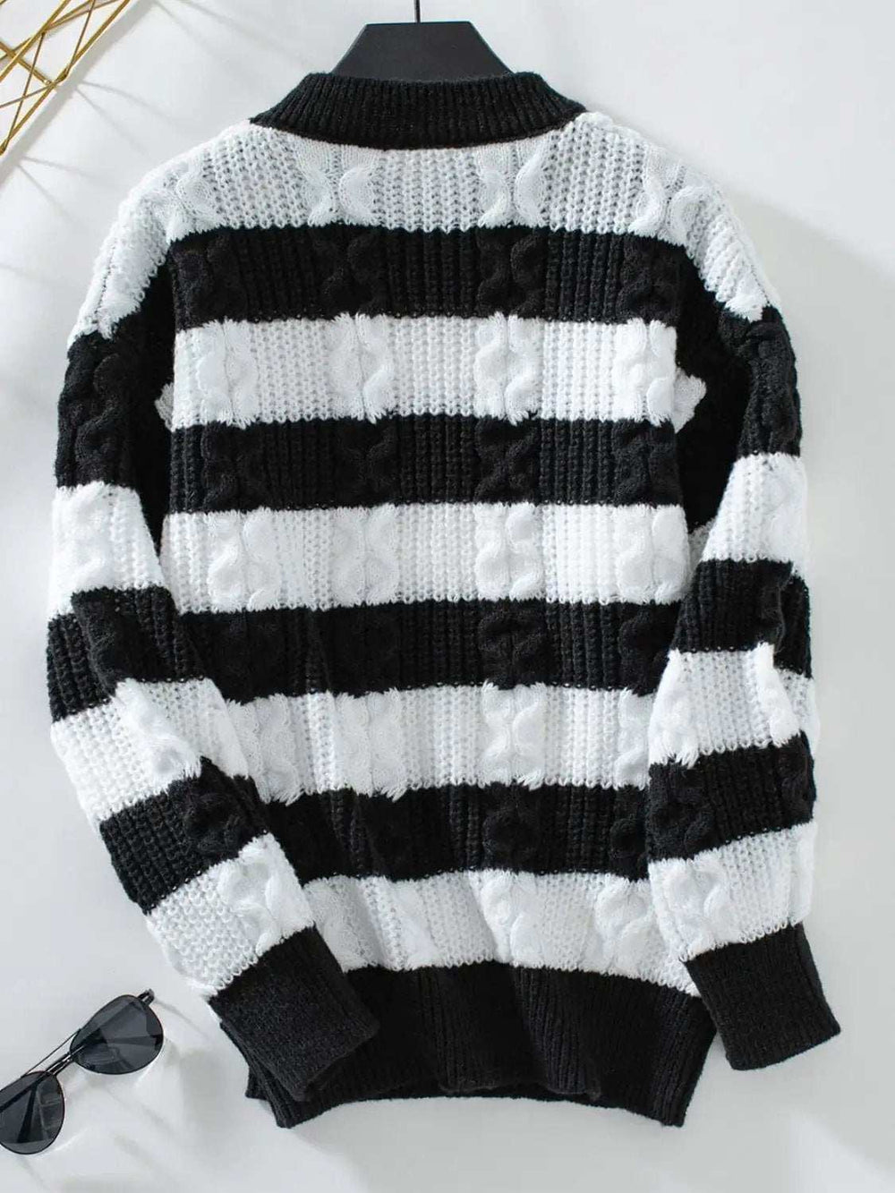 Striped Round Neck Long Sleeve Sweater - Trendsi - Flyclothing LLC
