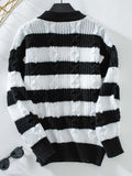 Striped Round Neck Long Sleeve Sweater - Trendsi - Flyclothing LLC