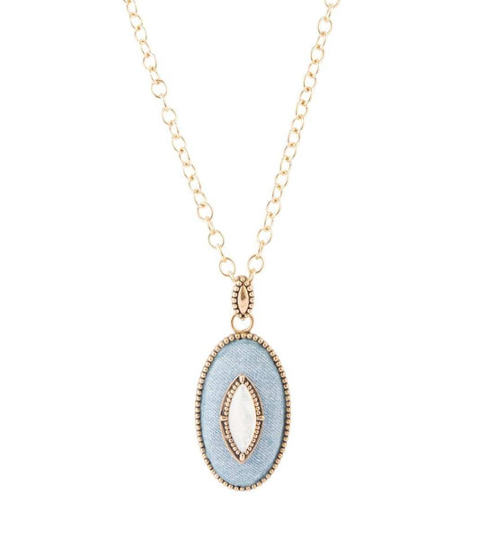 Blue Denim Dreams White Mother of Pearl Golden Pendant Necklace - Barse Jewelry - Flyclothing LLC
