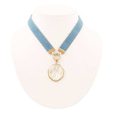 Blue Denim Dreams White Mother of Pearl Ribbon Golden Pendant Necklace - Barse Jewelry - Flyclothing LLC