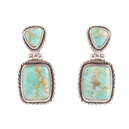 Detailed Blue Turquoise and Sterling Silver Drop Earrings - Barse Jewelry - Flyclothing LLC