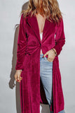 Collared Neck Longline Velvet Cardigan with Pockets - Trendsi - Flyclothing LLC