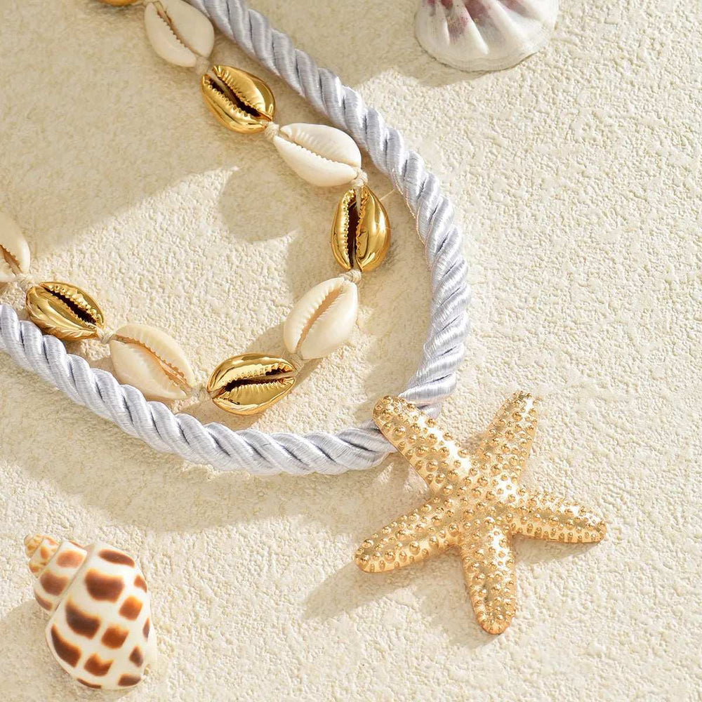 2-Piece Beaded Shell Starfish Rope Necklace - Trendsi - Flyclothing LLC