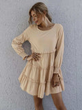 Frill Tiered Long Sleeve Mini Dress - Trendsi - Flyclothing LLC