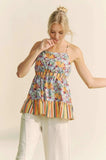 Davi & Dani Floral Smocked Sleeveless Ruffle Back Tie Top - Trendsi - Flyclothing LLC