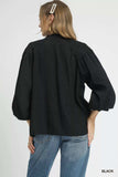Umgee Textured V-Neck Blouse with Balloon Sleeves - Trendsi - Flyclothing LLC