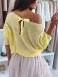 Bow Back Boat Neck Batwing Sleeve Sweater - Trendsi - Flyclothing LLC