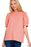Zenana Raised Rib Puff Sleeve Top - Trendsi - Flyclothing LLC