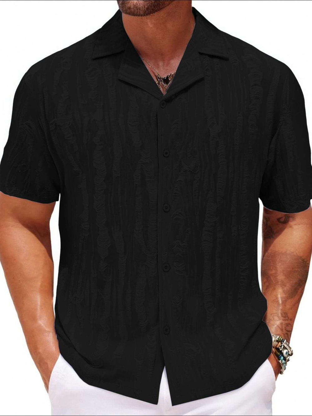 Men's Plus Size Collared Neck Short Sleeve Shirt - Trendsi - Flyclothing LLC