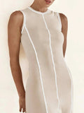 Contrast Stitching Round Neck Sleeveless Midi Dress - Trendsi - Flyclothing LLC