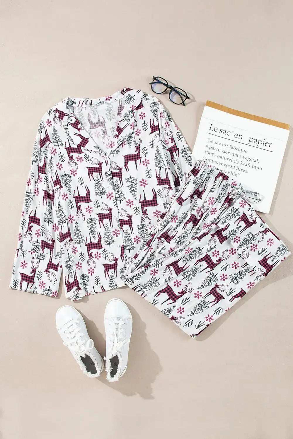 Printed Long Sleeve Top and Drawstring Pants Lounge Set - Trendsi - Flyclothing LLC