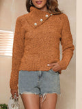 Asymmetric Collared Neck Long Sleeve Sweater - Trendsi - Flyclothing LLC