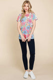 BOMBOM Floral Short Sleeve T-Shirt - Trendsi - Flyclothing LLC