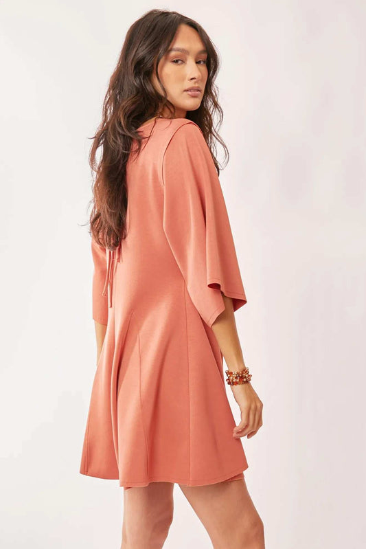 Davi & Dani Solid Draped Sleeve Ties Back Skort Romper - Trendsi - Flyclothing LLC
