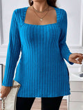 Plus Size Square Neck Long Sleeve Top - Trendsi - Flyclothing LLC