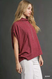 Umgee Textured Mock Neck Relaxed Top - Trendsi - Flyclothing LLC