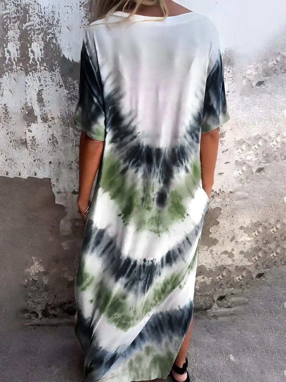 Full Size Pocketed Tie-Dye Short Sleeve Dress - Trendsi - Flyclothing LLC