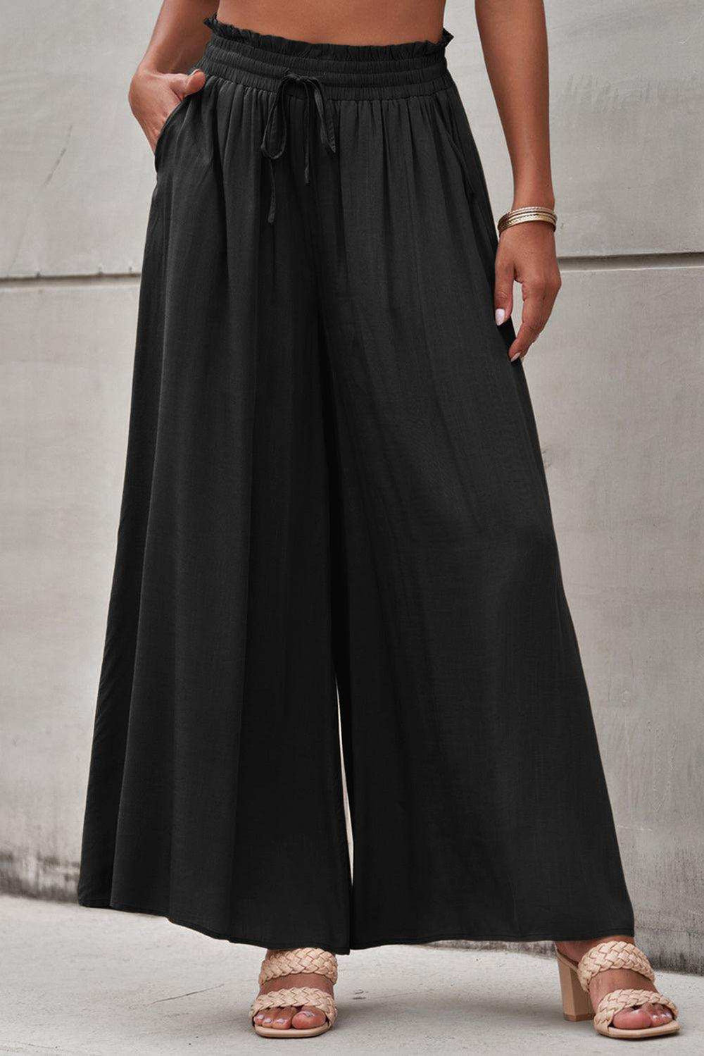 Drawstring Waist Wide Leg Pants - Trendsi - Flyclothing LLC