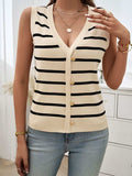 Striped V-Neck Knit Tank - Trendsi - Flyclothing LLC
